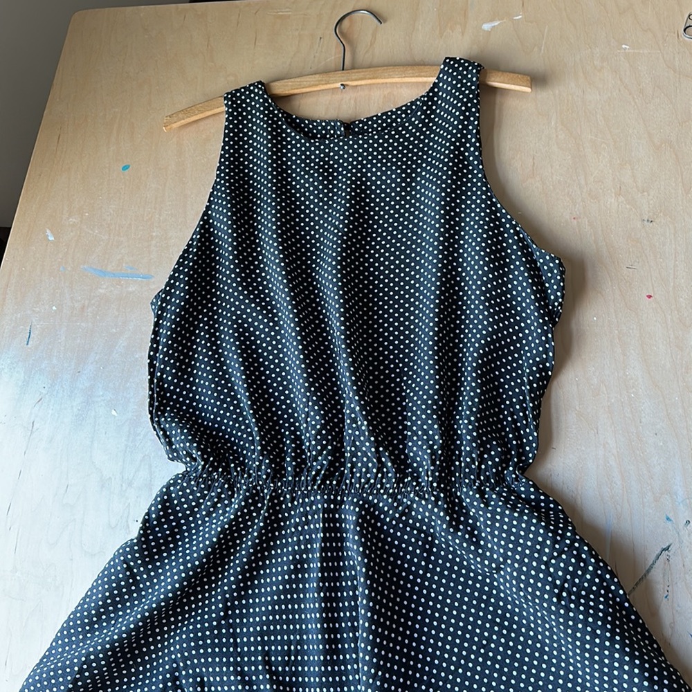 Vintage Black full skirt polka dot dress
